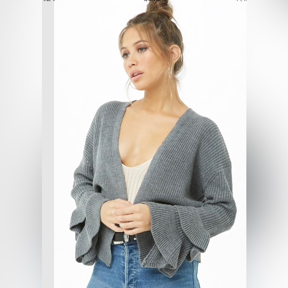 Ribbed Tiered-Sleeve Cardigan